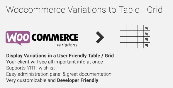 Woocommerce Variations to Table - Grid v1.5.6