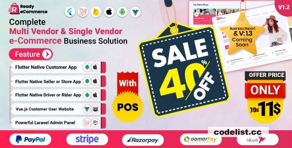 Ready ecommerce v1.2 - Complete Multi Vendor e-Commerce Mobile App, Customer Website with Store POS