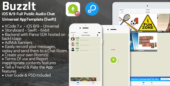 Buzz It | iOS 8/9 Universal Public Audio Chat App (Swift)